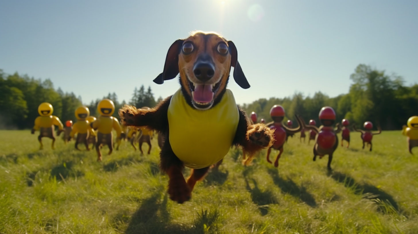 Dachshund Human Head Running with Sausage Dogs