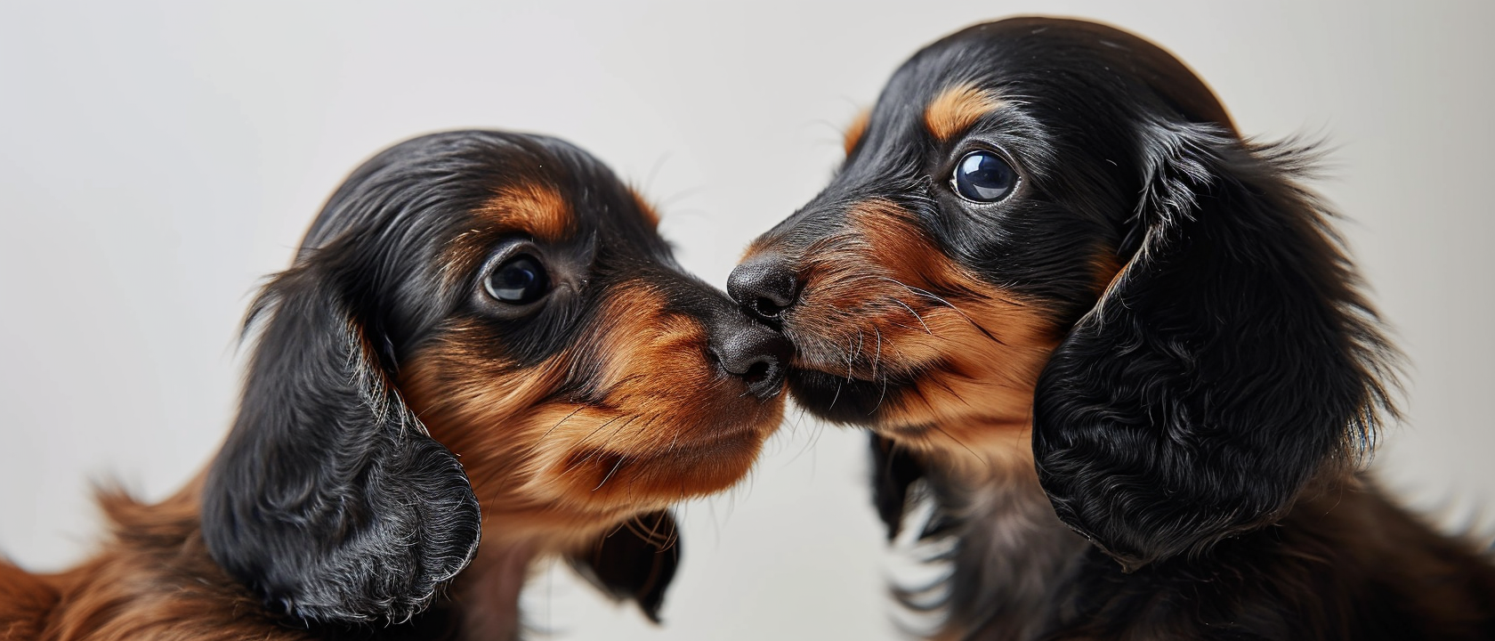 Two Dachshund Puppies gazing at each other