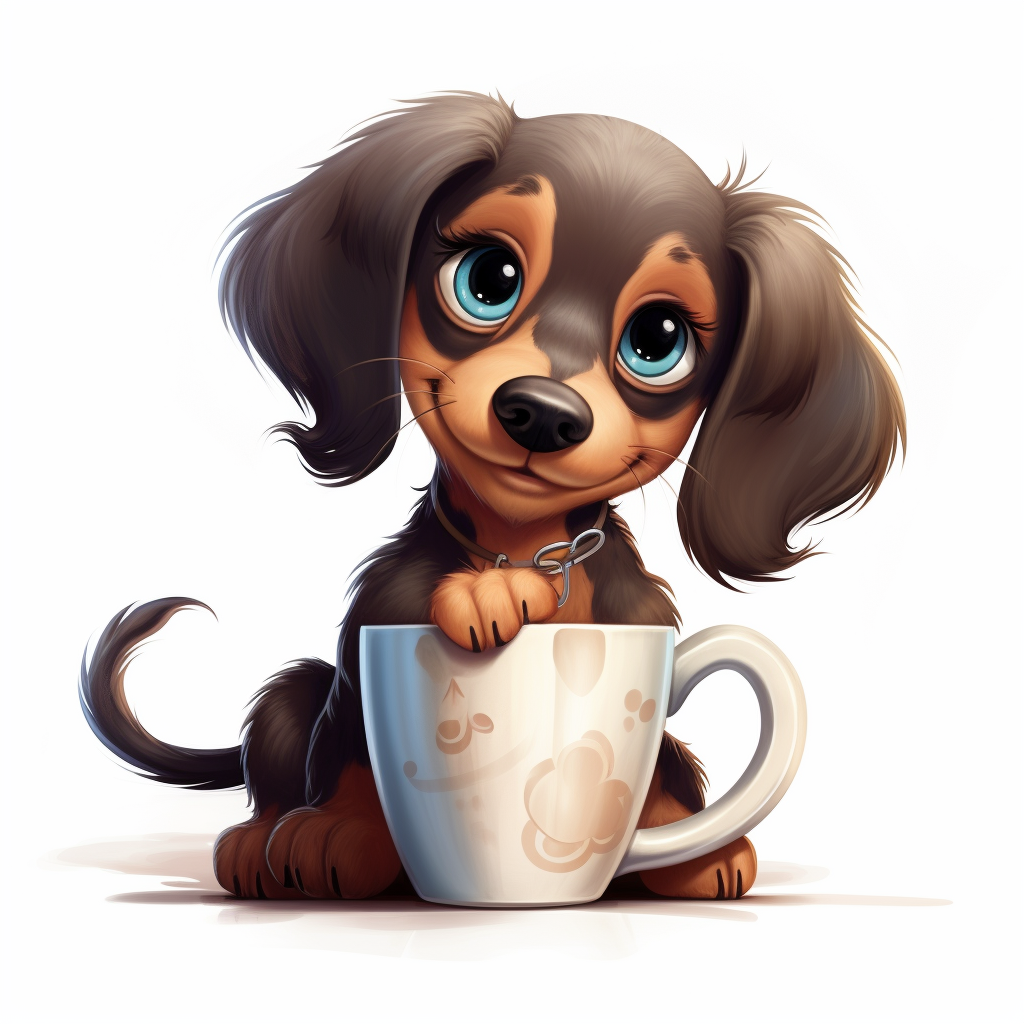 Dachshund Dog Holding Cup of Coffee Cartoon