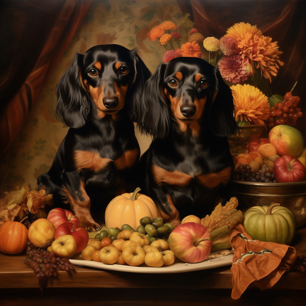 Adorable dachshunds celebrating Thanks Giving