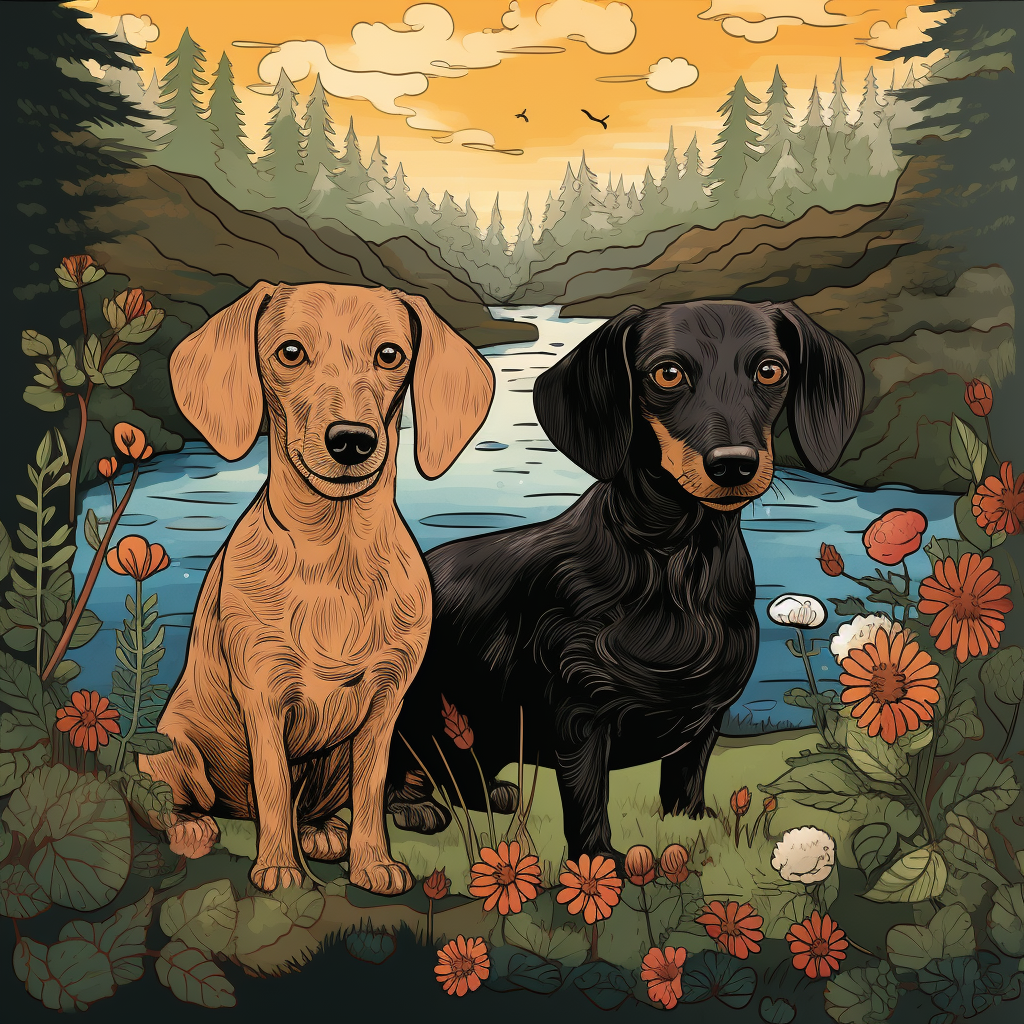 Adorable dachshunds in Tove Jansson style