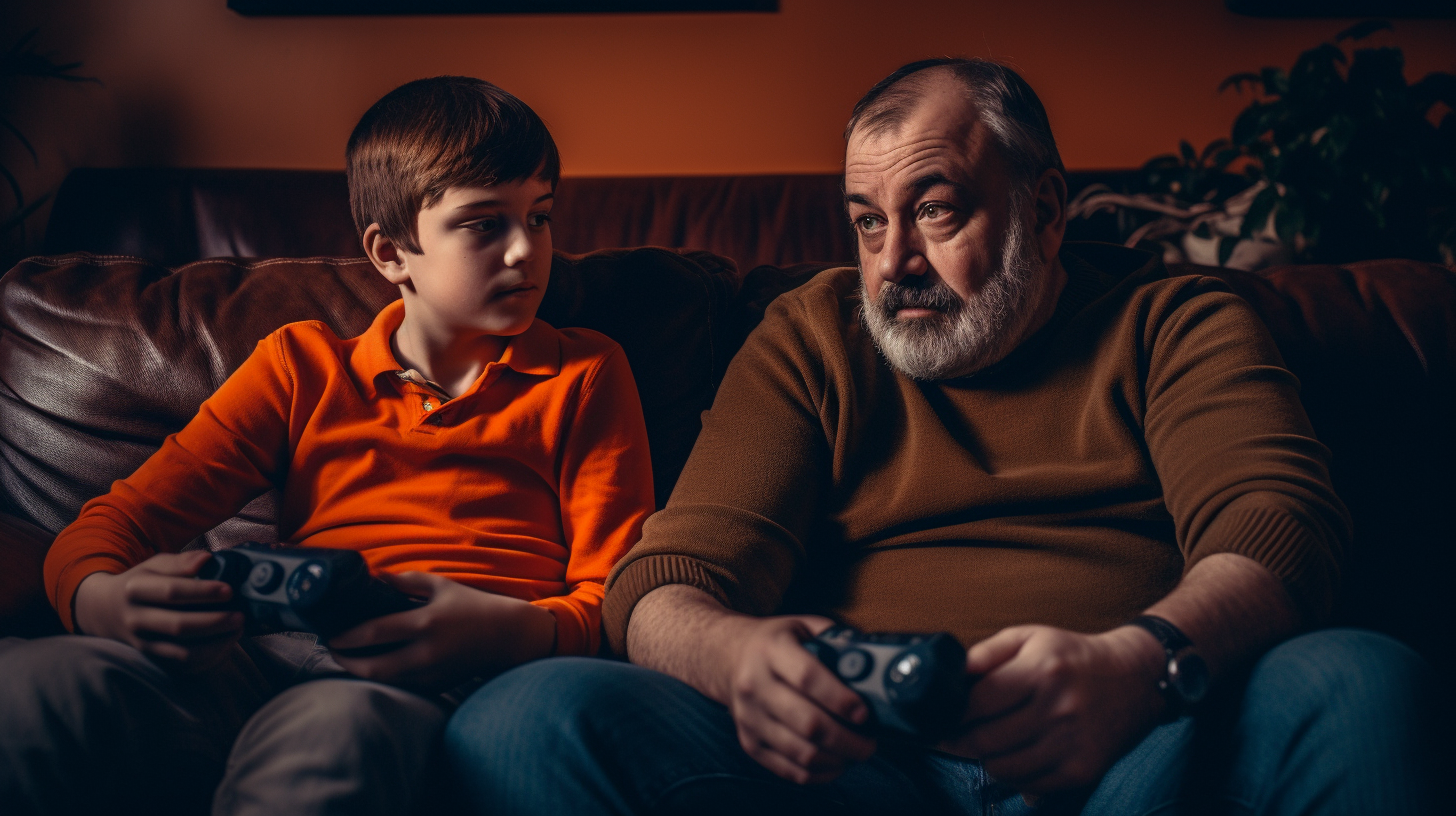 Dad and Child Playing Video Game