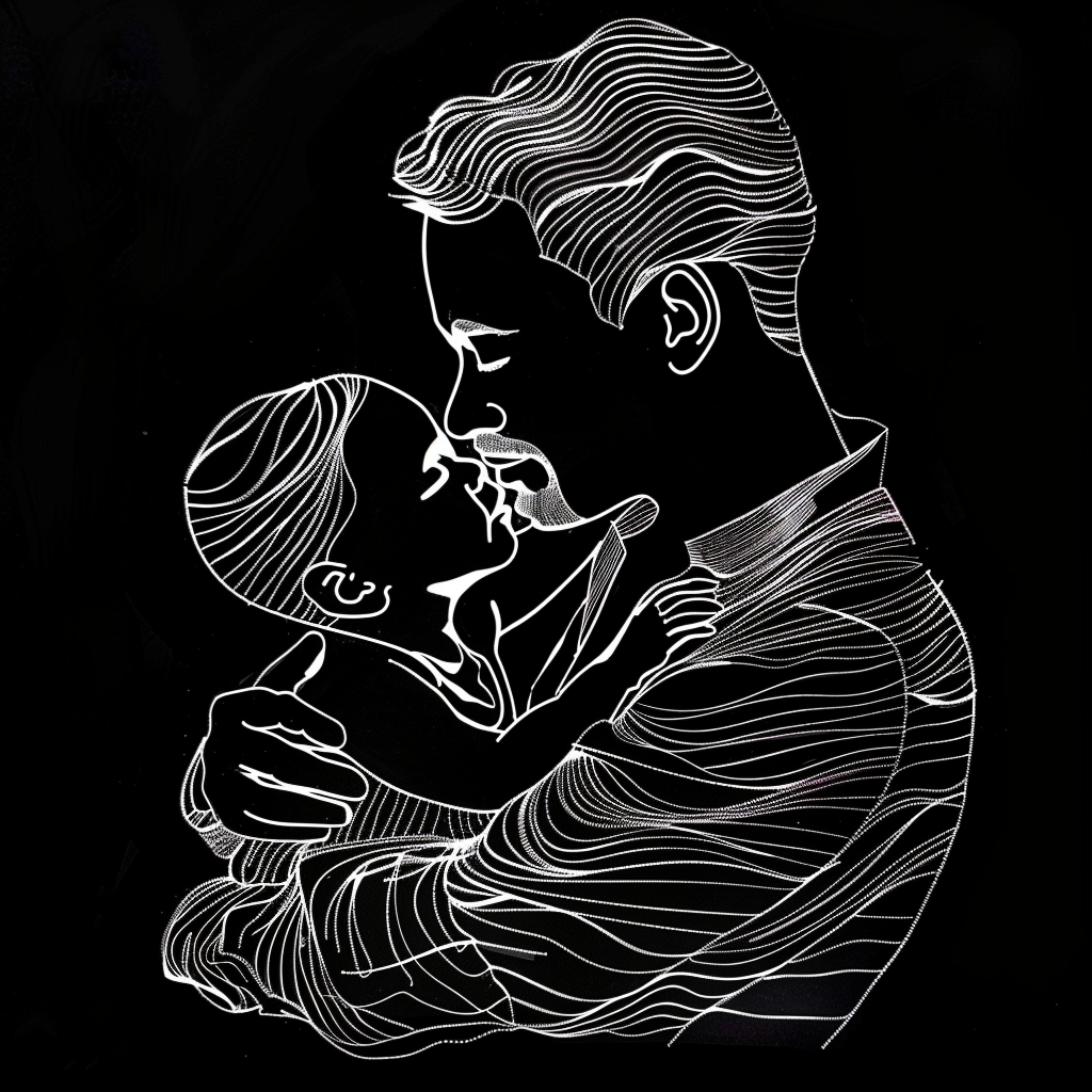 dad hugging baby silhouette image