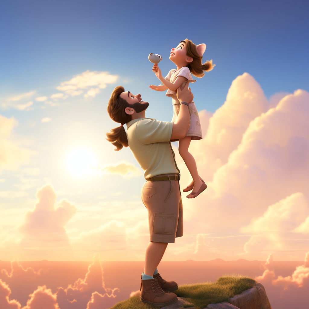 Baby girl lifted to sky by daddy