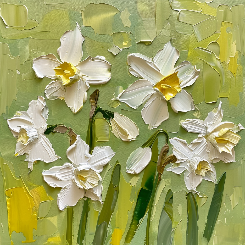 Daffodils oil painting background yellowish green