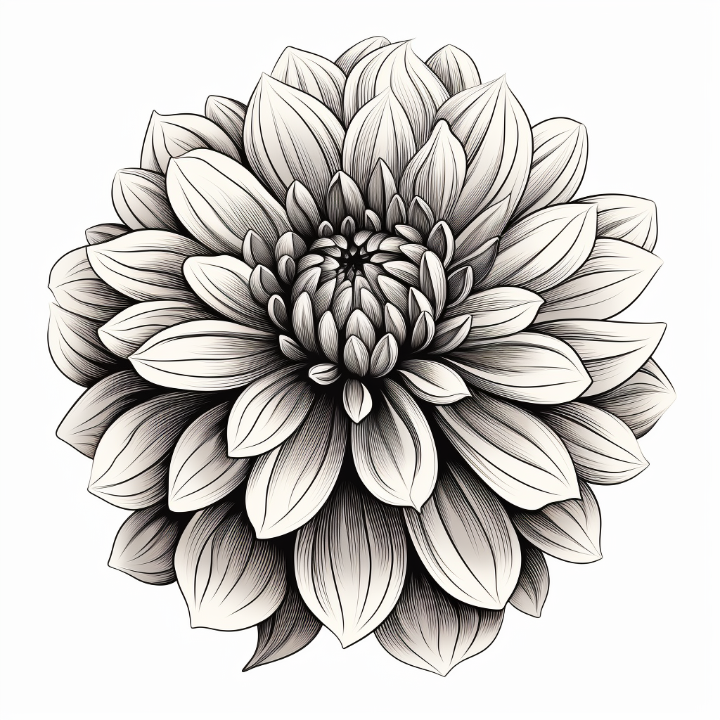 Vector grayscale illustration of a dahlia flower