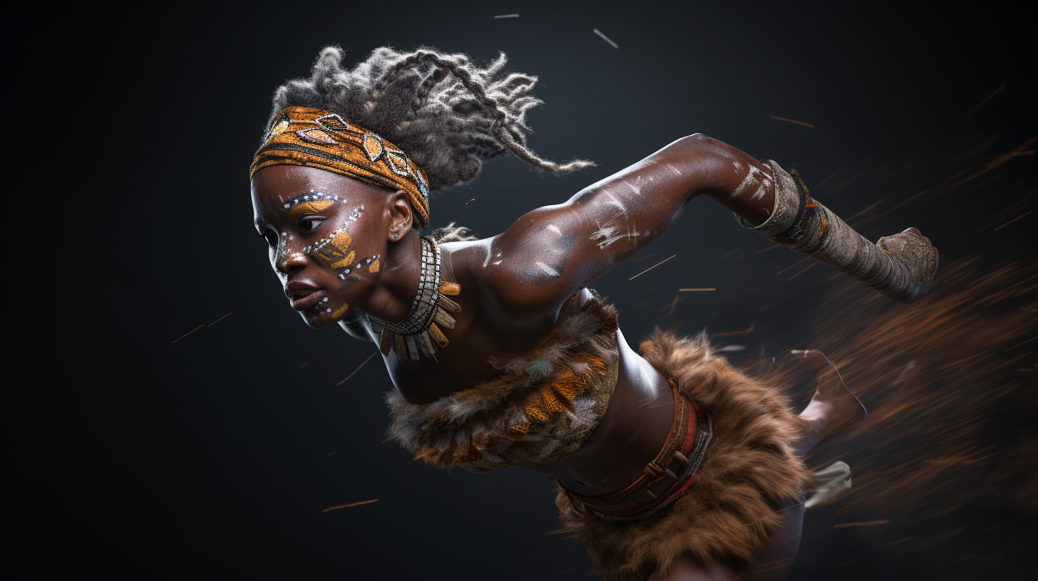 Dahomey Amazon Female Warrior Running with Spear