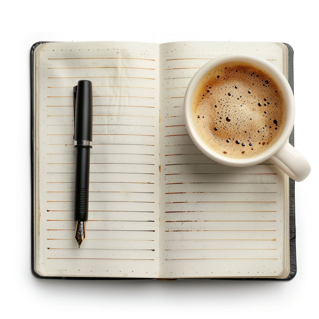 Daily journal pen cup coffee