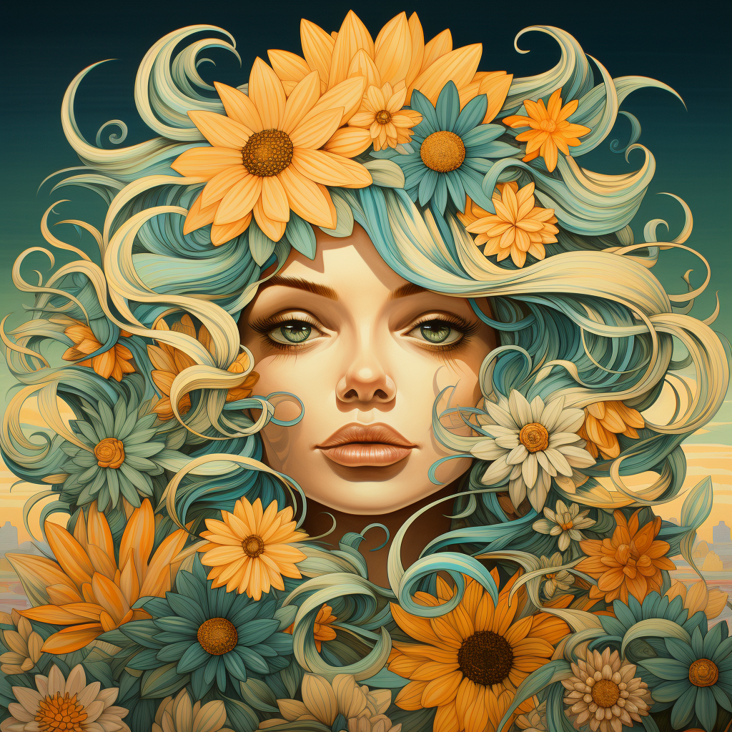 Beautiful woman's face surrounded by daisy flower