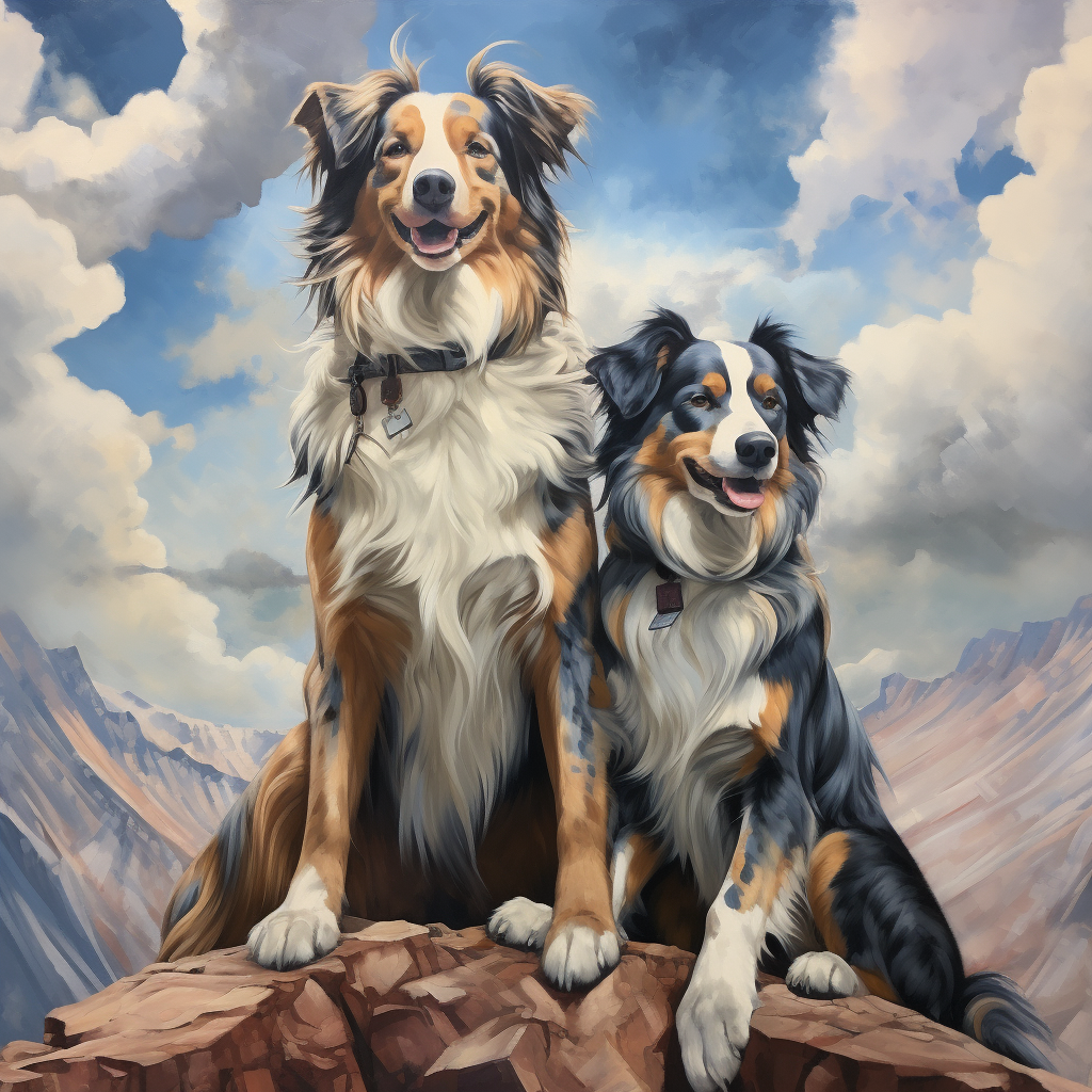 Colorful Dali-style Australian Shepherds