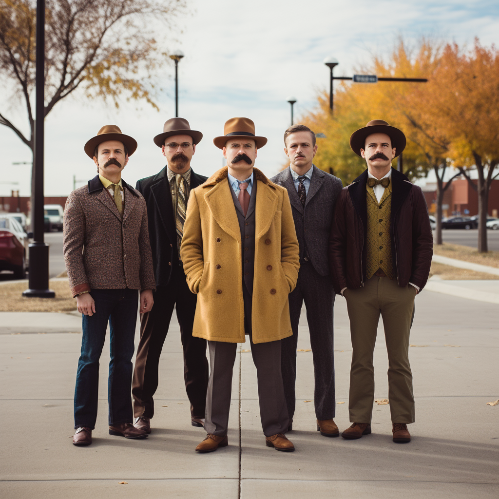 Men with Dallas moustache on autumn street