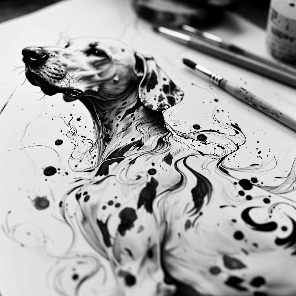 Ink sketch of a Dalmation with swirls