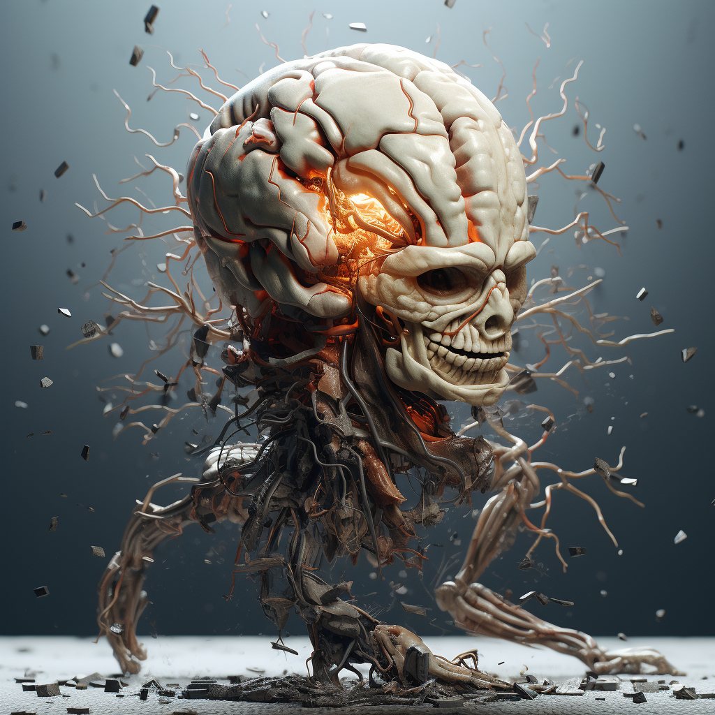 Fascinating damaged brain artwork with hyper realistic details