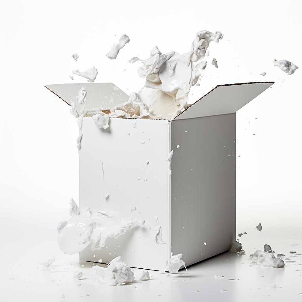 Damaged white cardboard box on white background