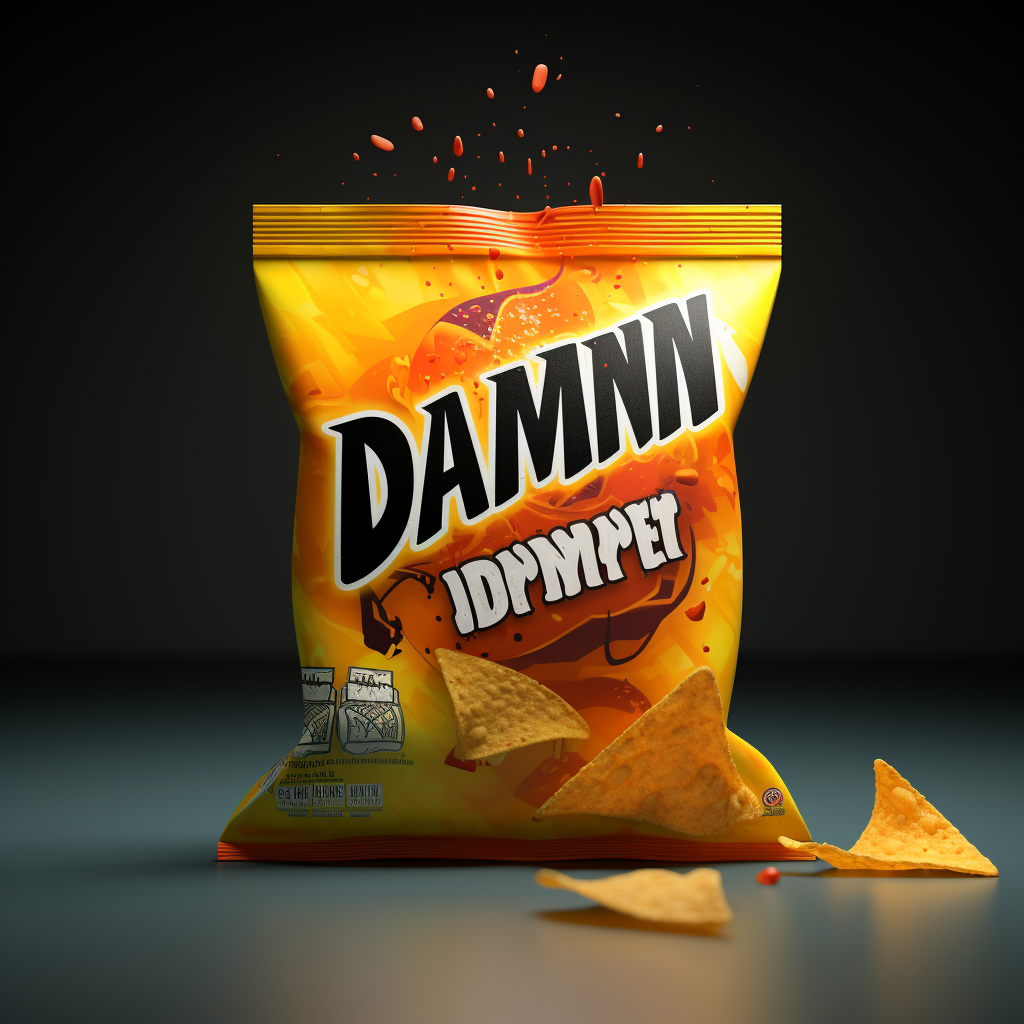 DAMIEN lettering on Doritos bag