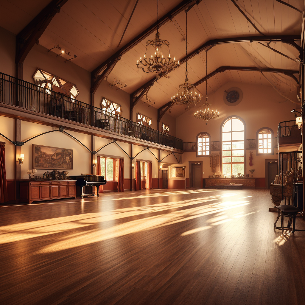 Beautiful dance hall with piano