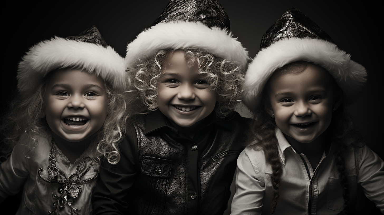 Quirky children having dance party as Santa