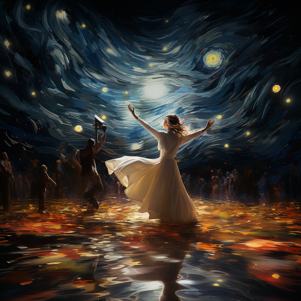 Graceful dancers in twilight stars