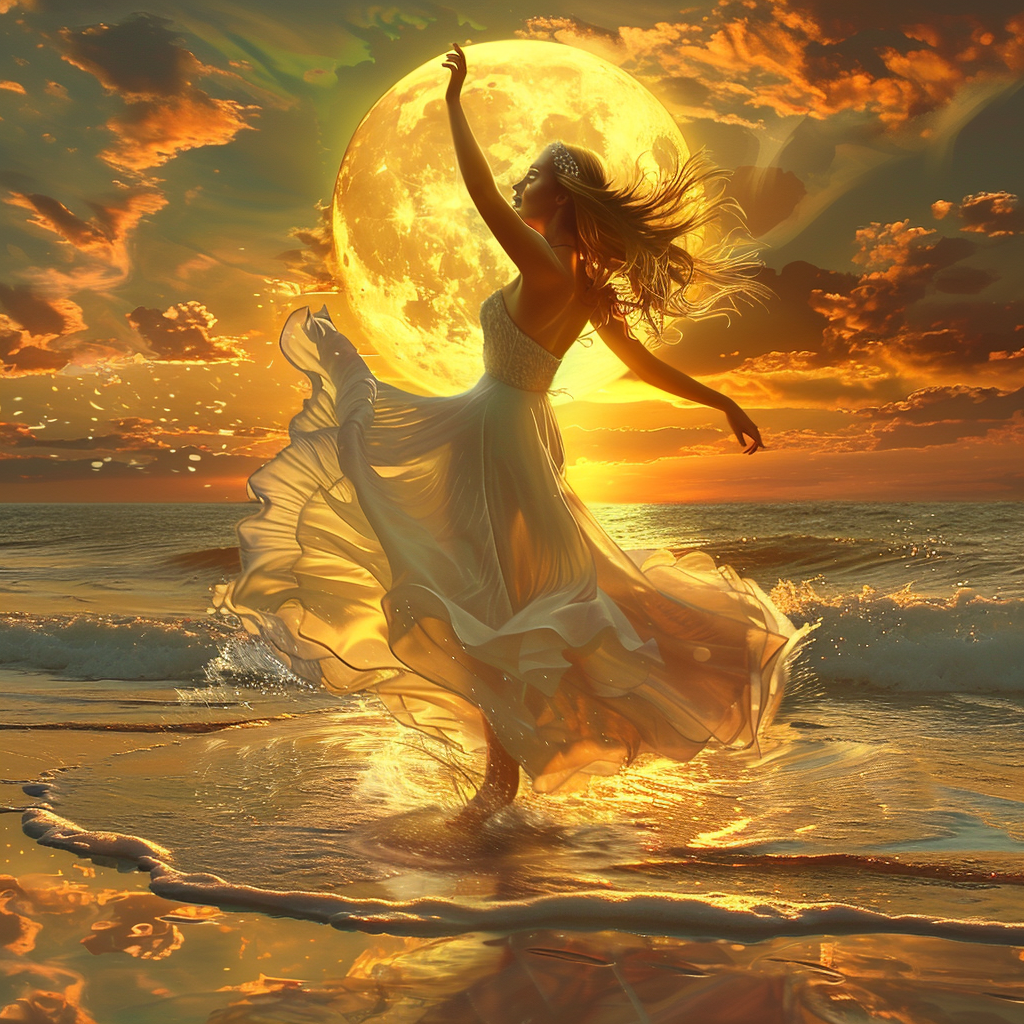 Woman Dancing Beach Planet Sky