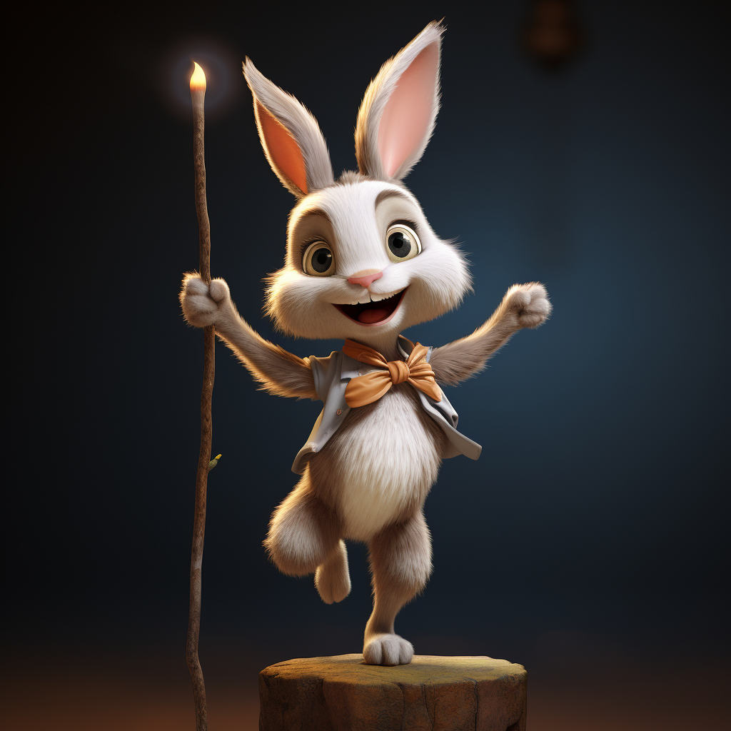 Cute cartoon bunny dancing on a pole