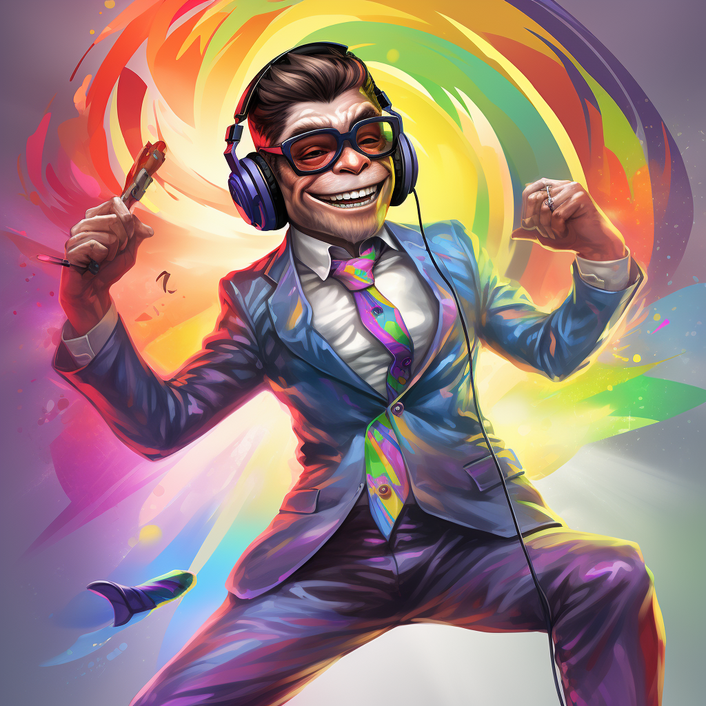 Cartoon monkey with rainbow dancing and smiling