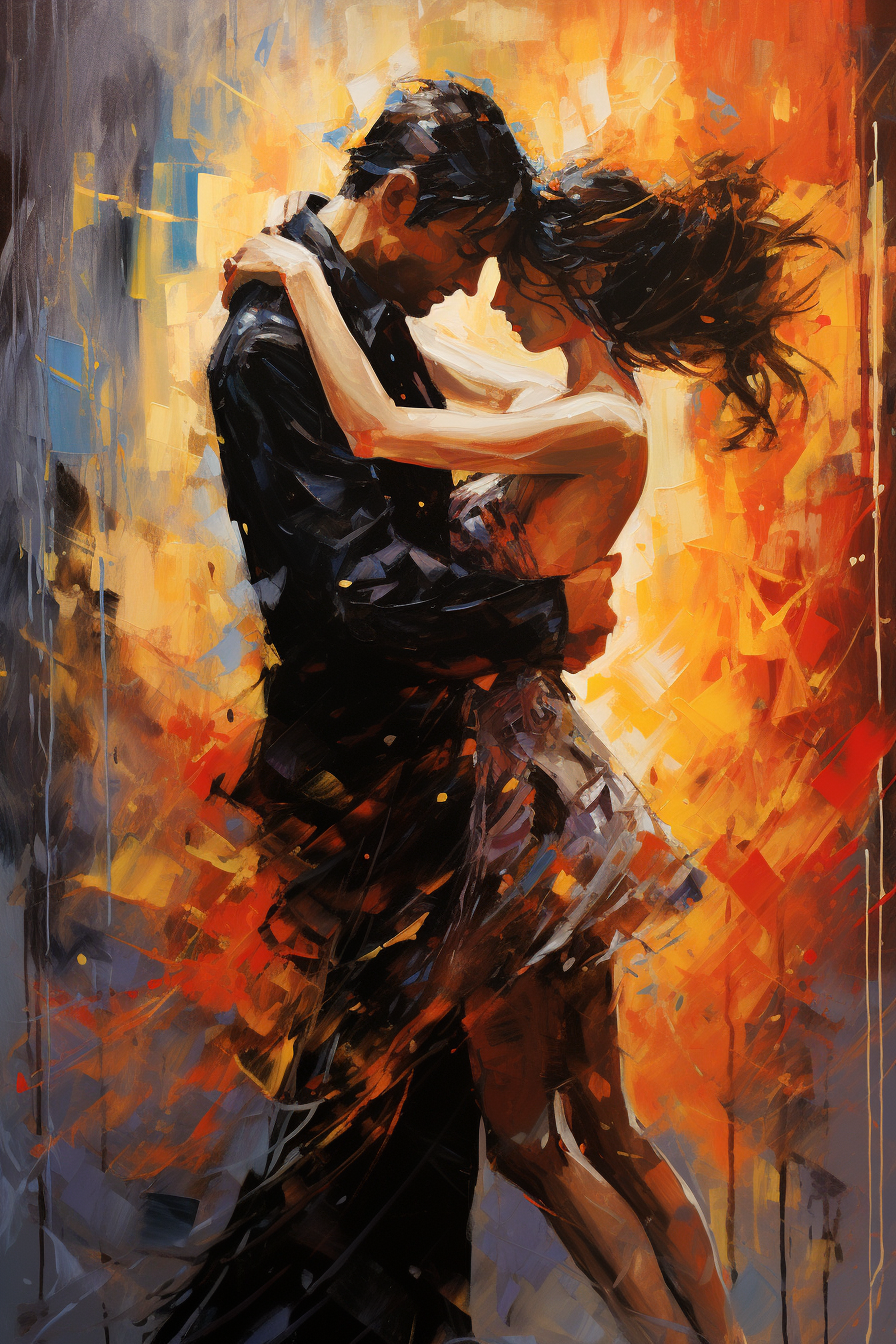 Dancing couple on colorful abstract background