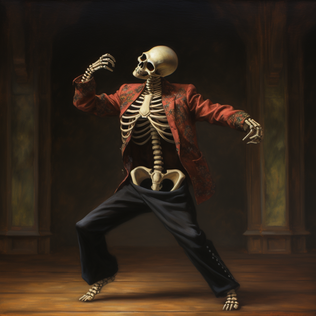 Dancing skeleton with friendly demeanor