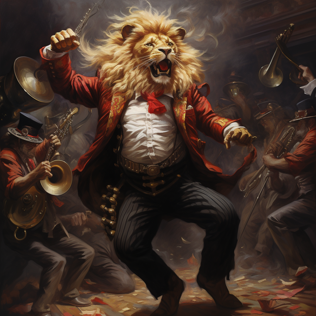 Dancing lion with band