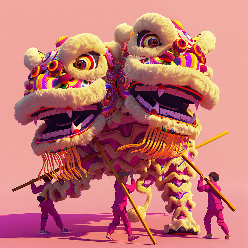 Lion dancers in Chinese folk art