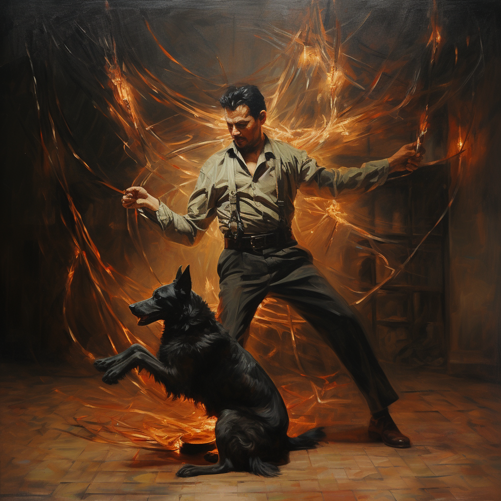 man dancing with dog happily