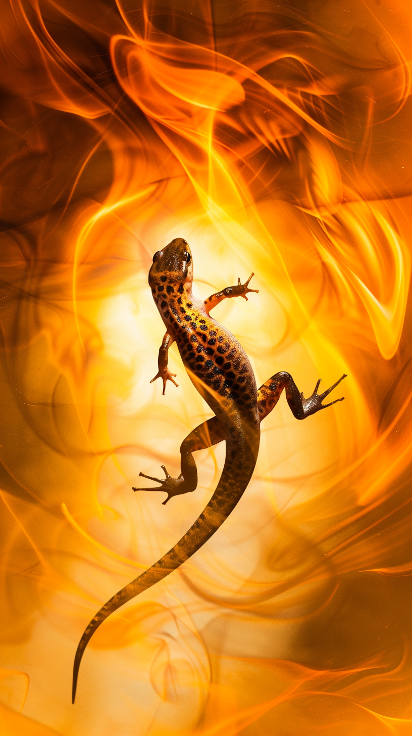 Salamander Dancing in Fiery Vortex