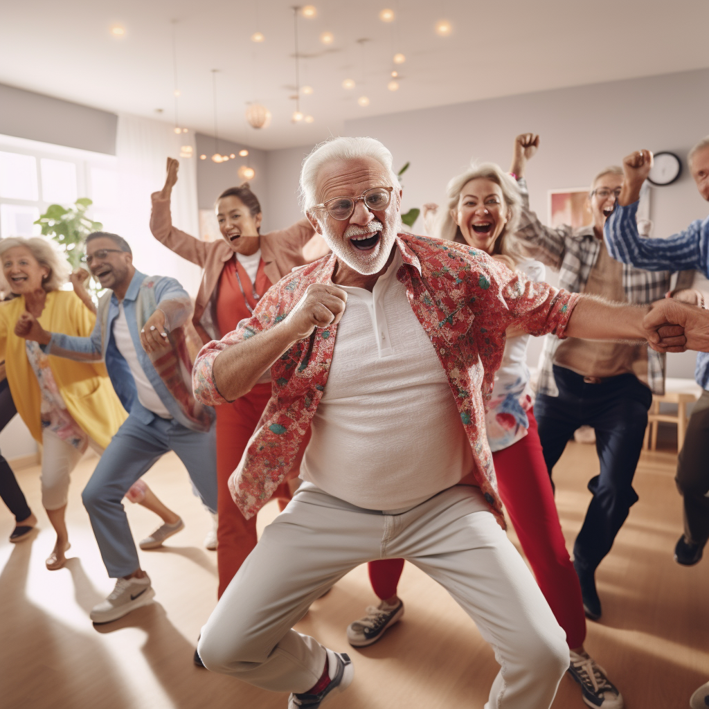 Group of seniors dancing joyfully