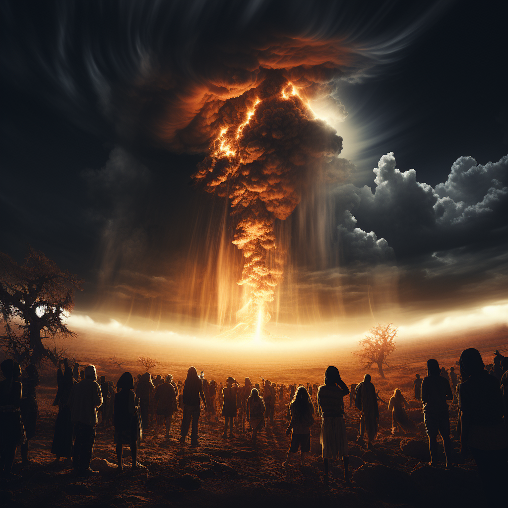 Shamanic night dance in front of massive tornado