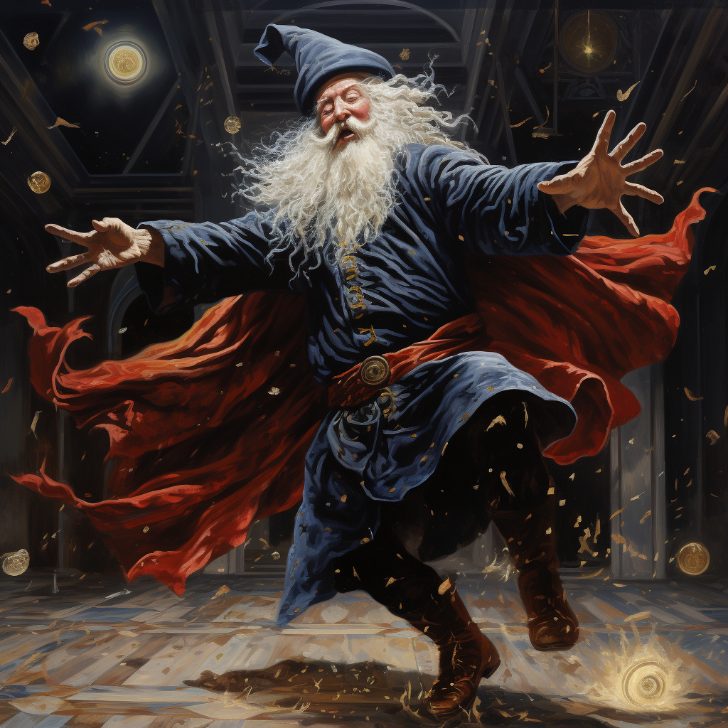 Illustration of a dancing wizard