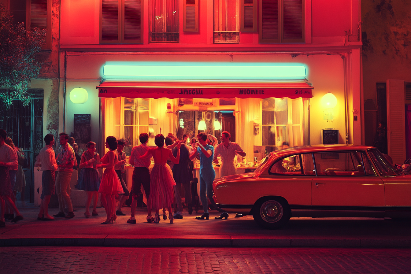 People dancing pastel colors Marseille night