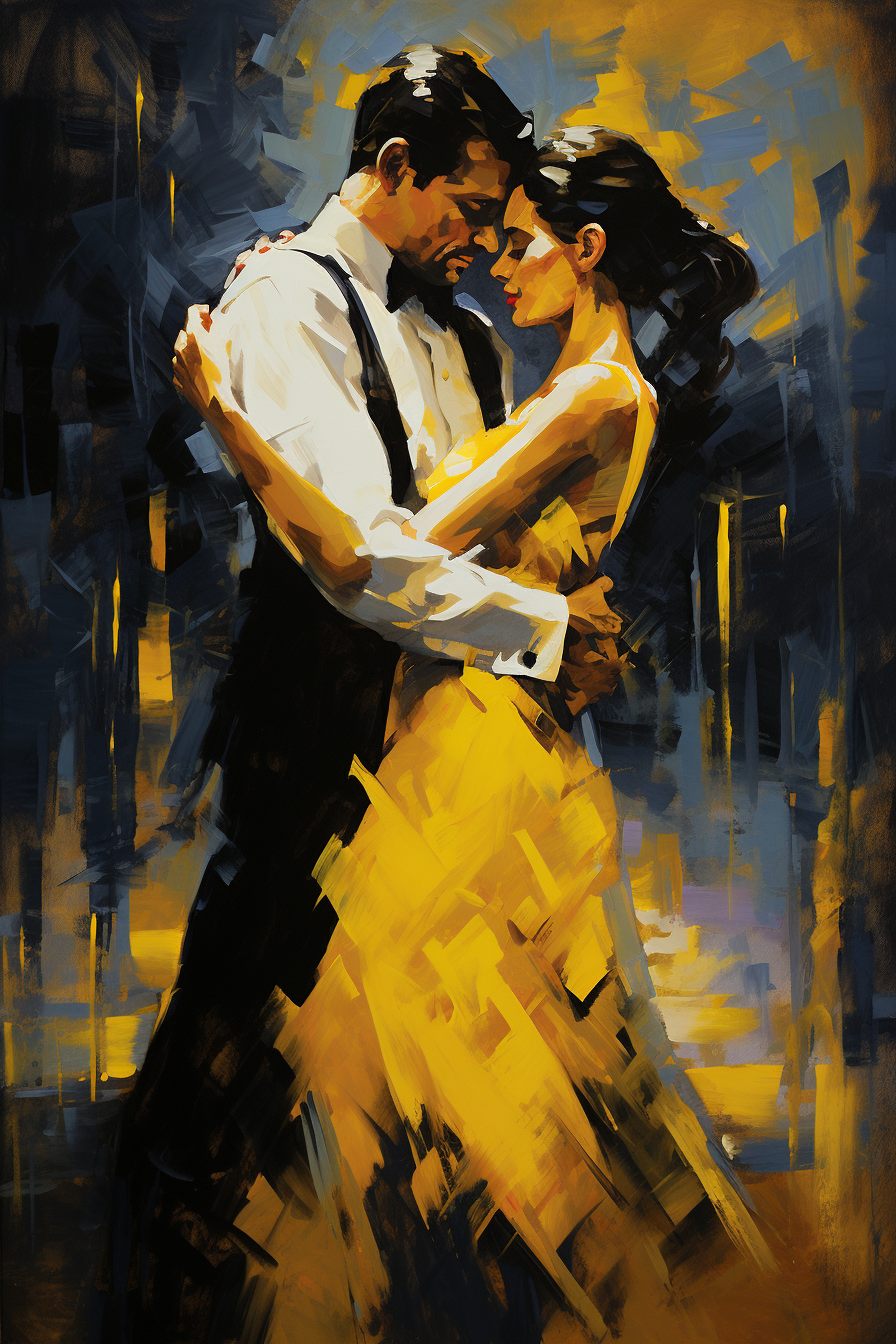 Dancing couple in black and yellow setting