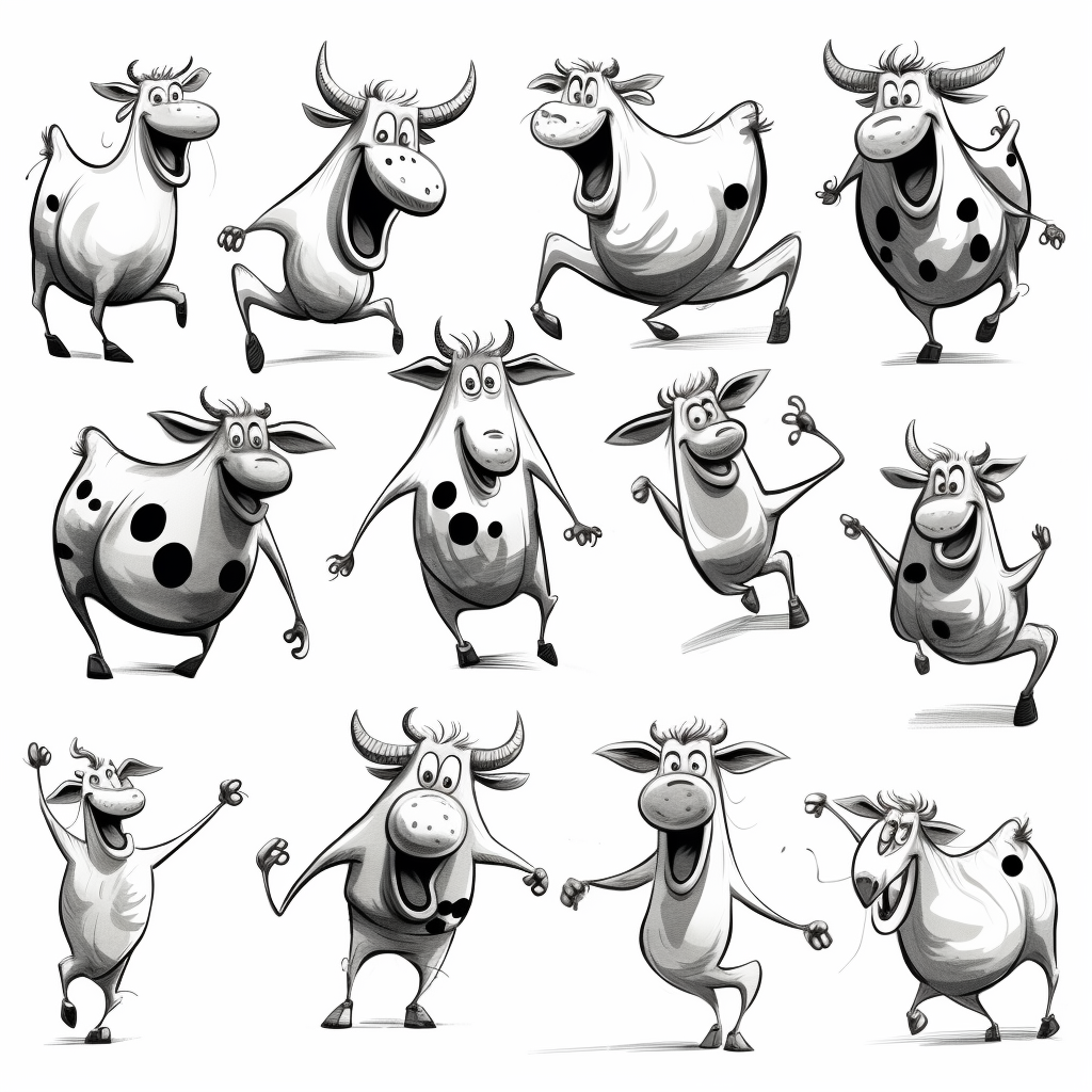 Cartoon cows dancing and laughing