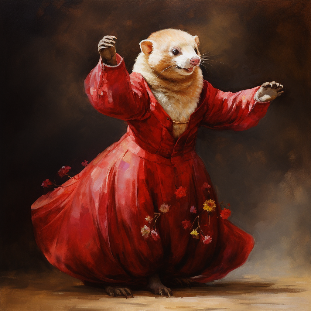 Adorable dancing fat red ferret