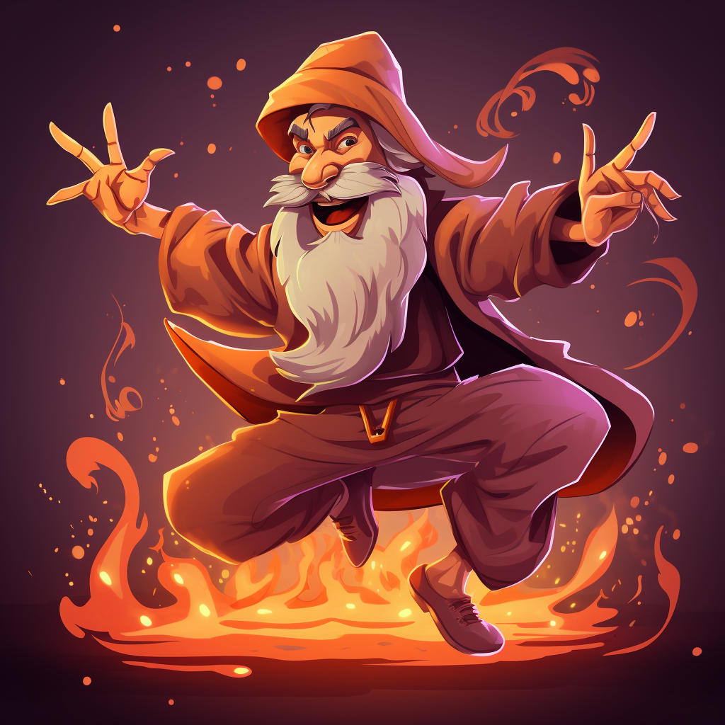 Cartoon dancing wizard with magical moves