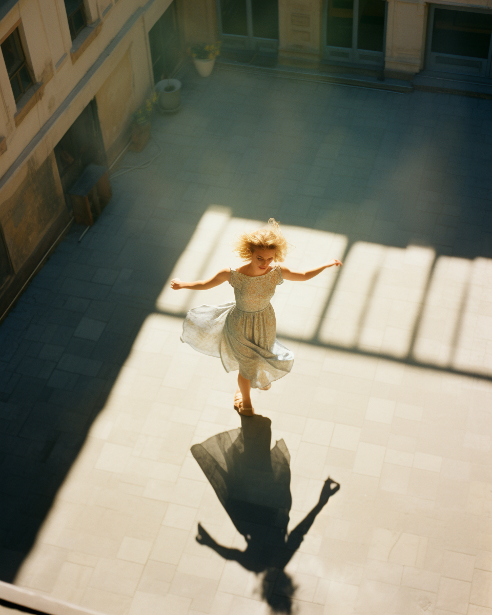 Colorful Dancing Woman in Courtyard