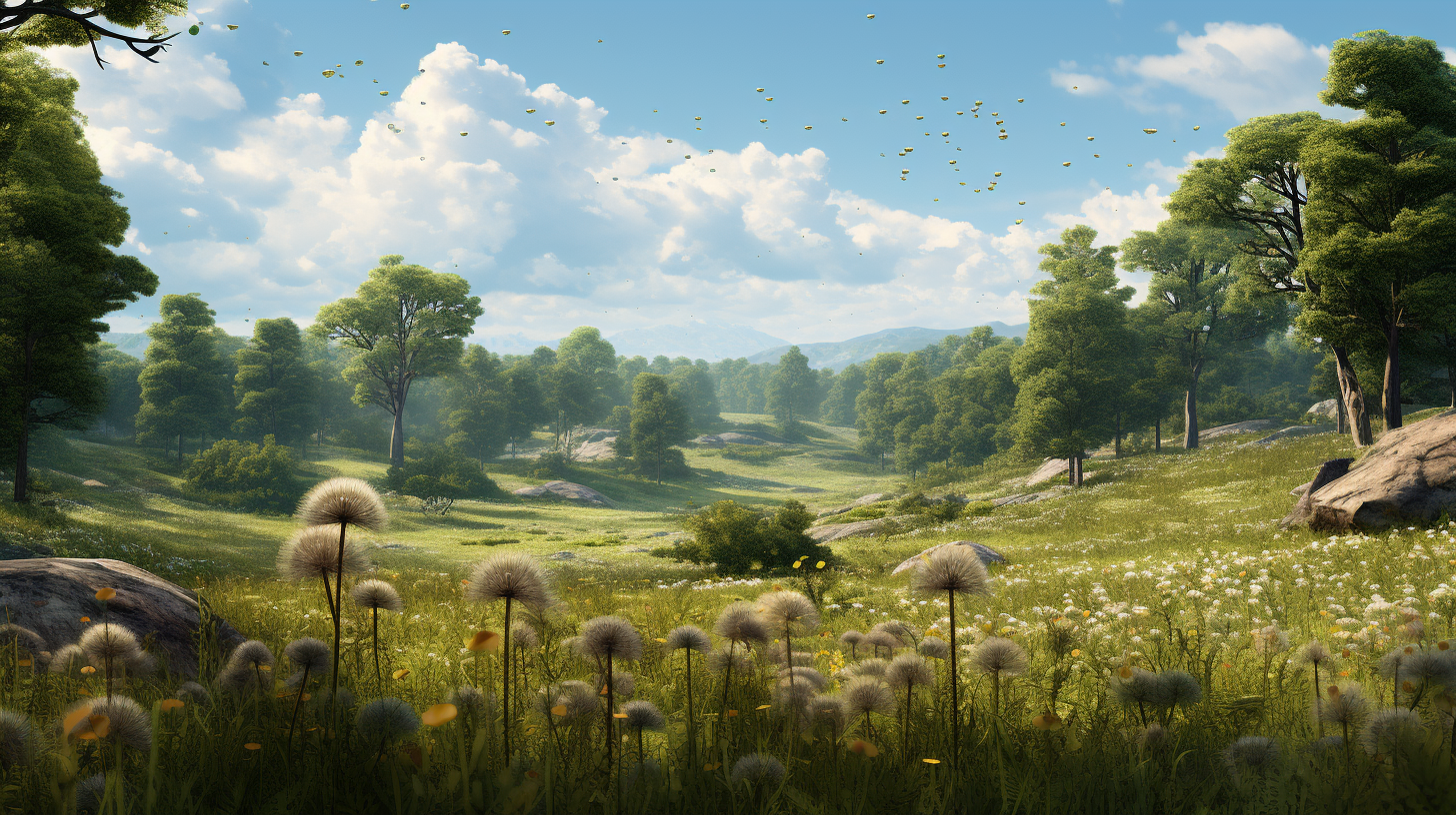 Puffballs of Dandelion Seeds in Forest