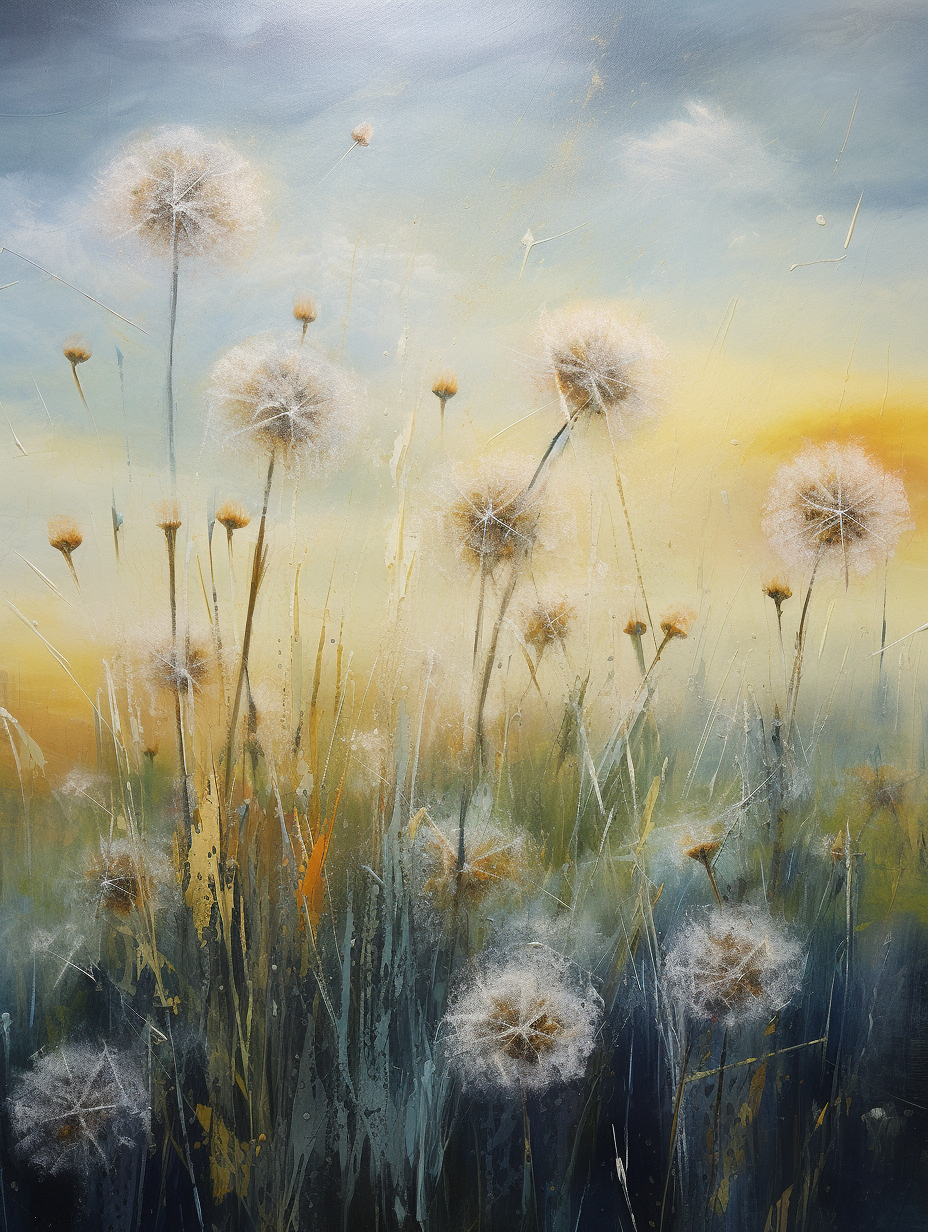 Dandelions in field painting