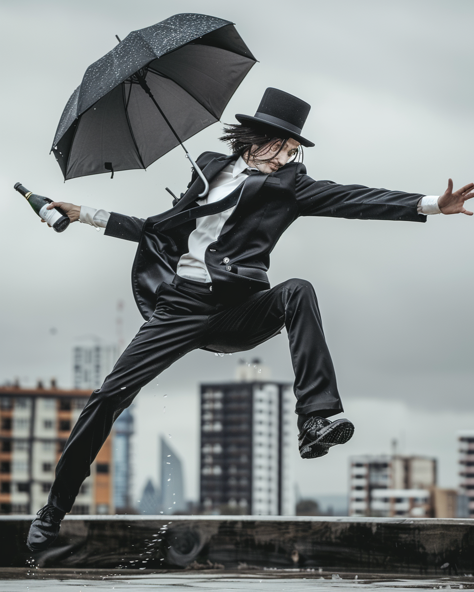 Dandy man wearing suit umbrella