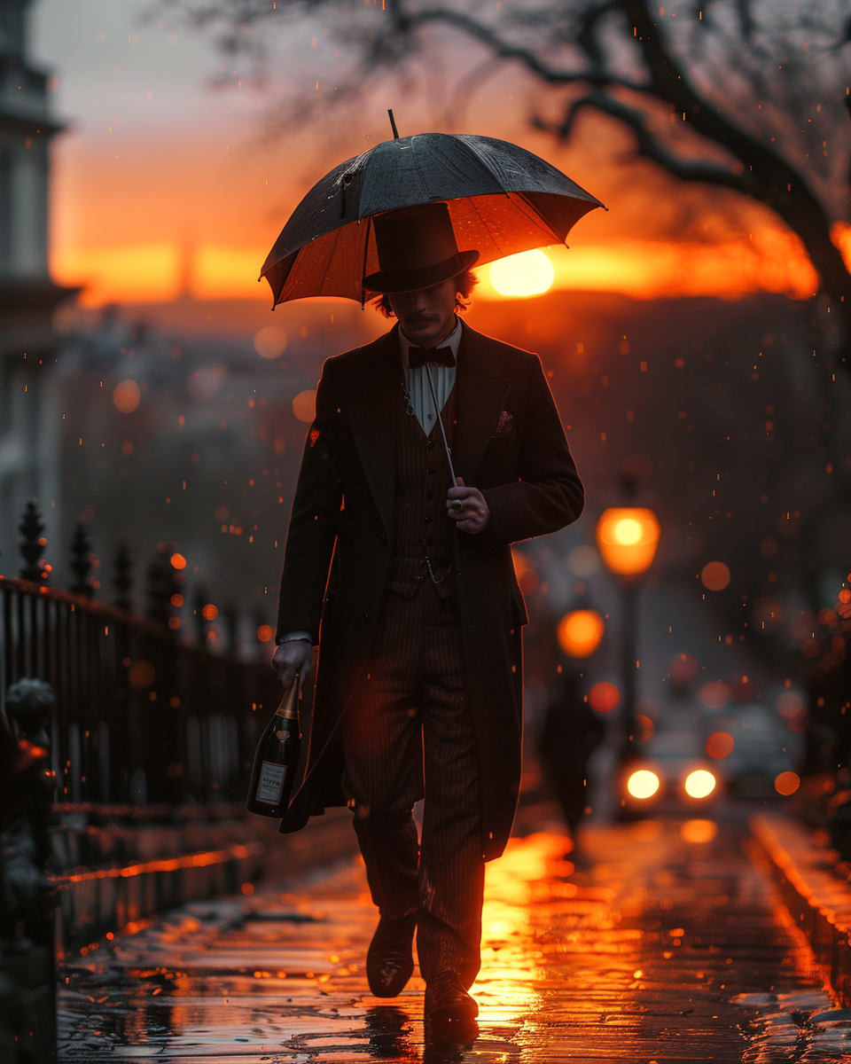 Dandy man in 1910 with umbrella