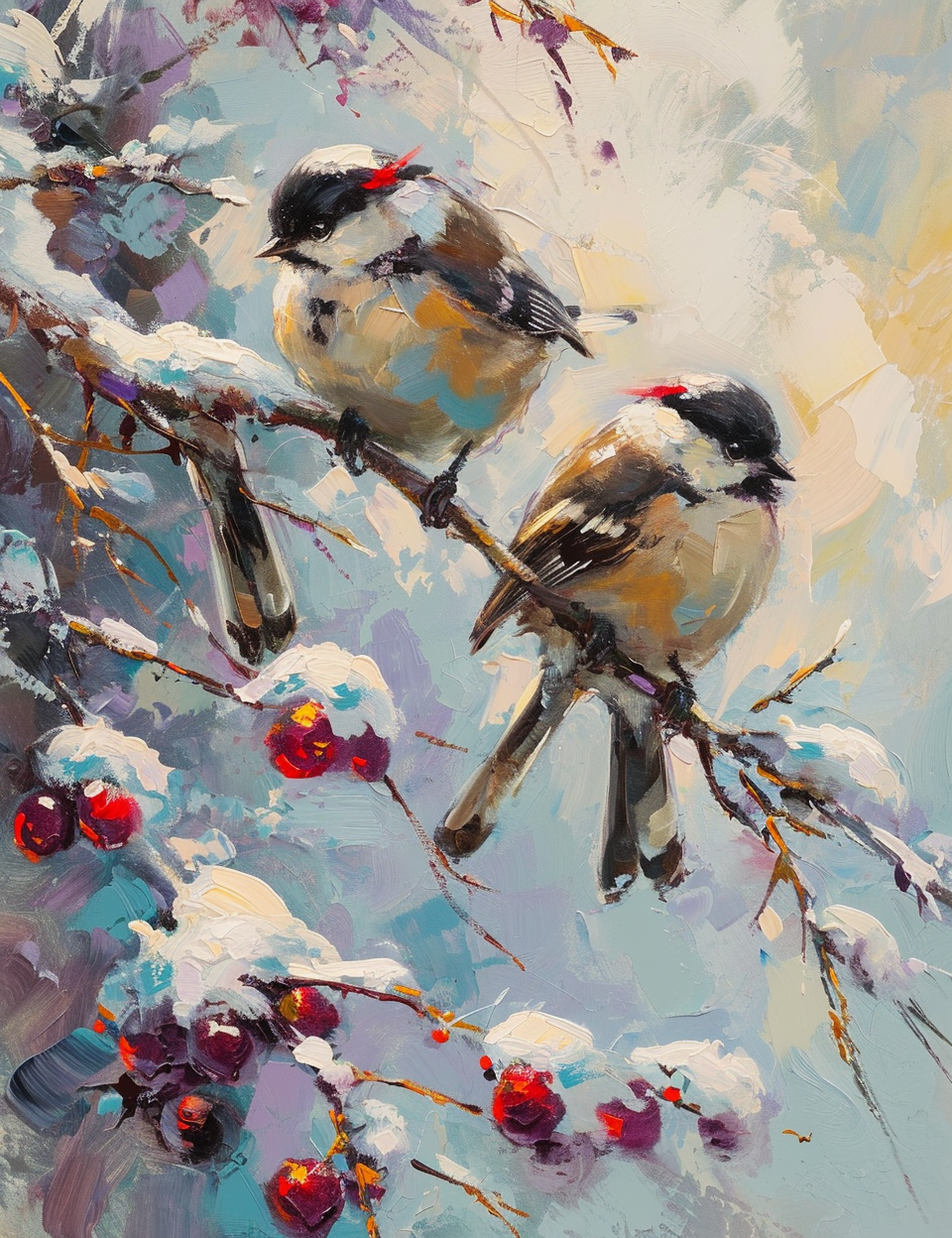 Mountain Chickadees Painting by Daniel J Gerhartz