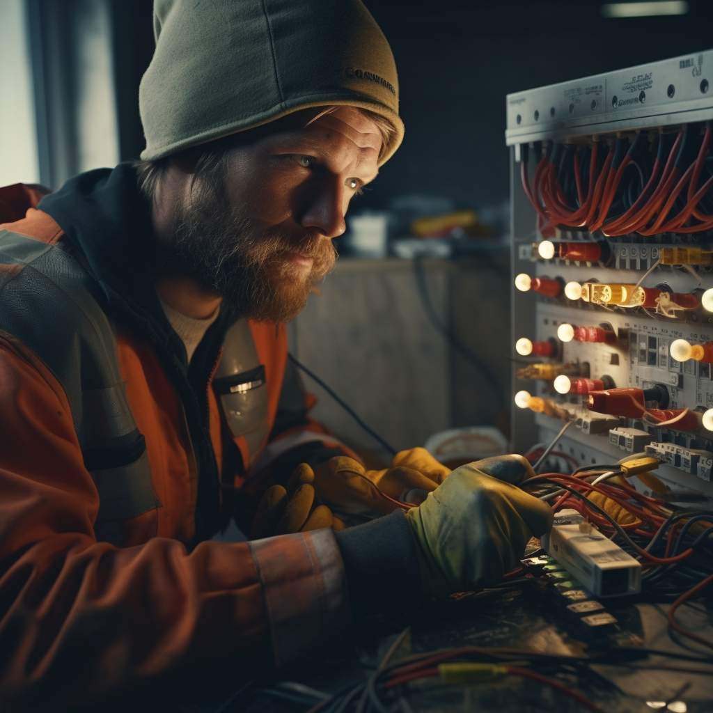 Danish electrician working on electrical board with tools