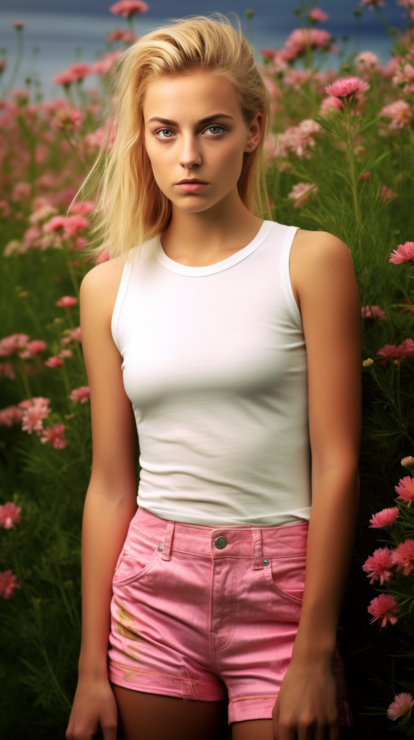 Young Danish woman in tank top and pink shorts