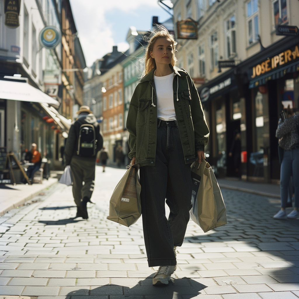 Danish woman street shopping trendy