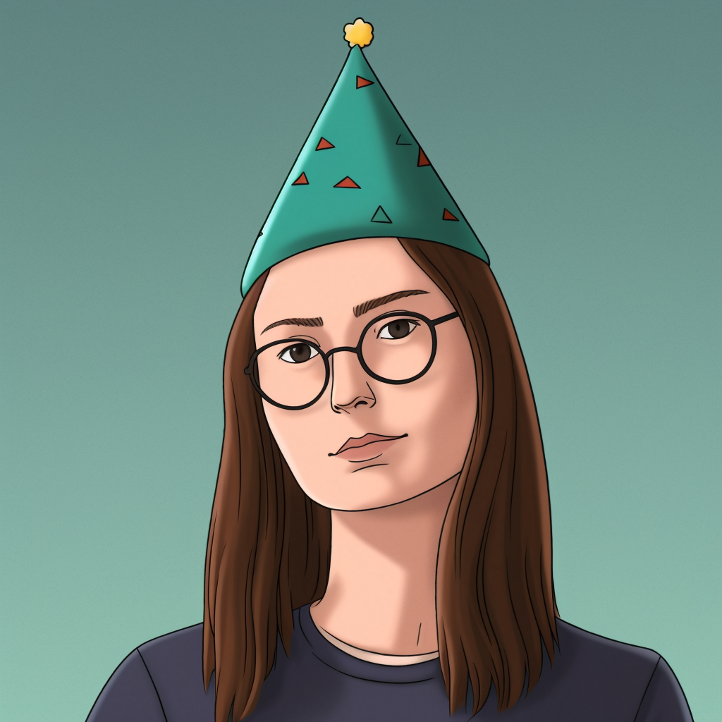 Cartoon image of Daria with party hat