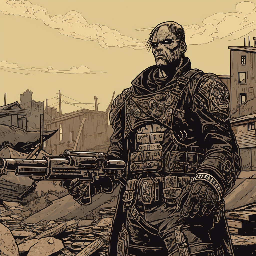 Post-apocalyptic medieval knight with a shotgun